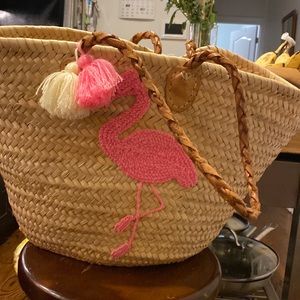 Pink Flamingo Straw Tote Bag
